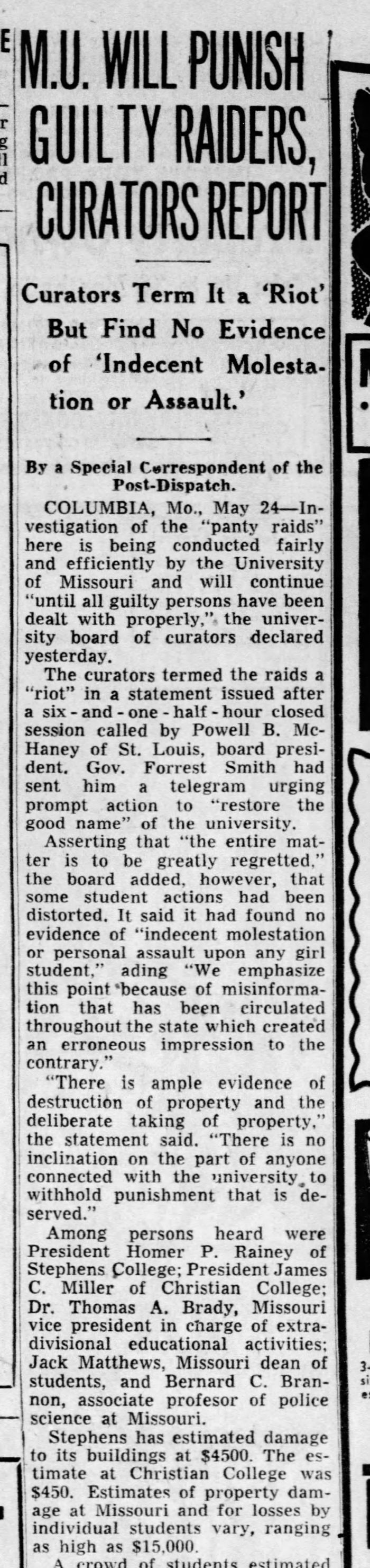 May 25, 1952: Curators say punishment is at hand